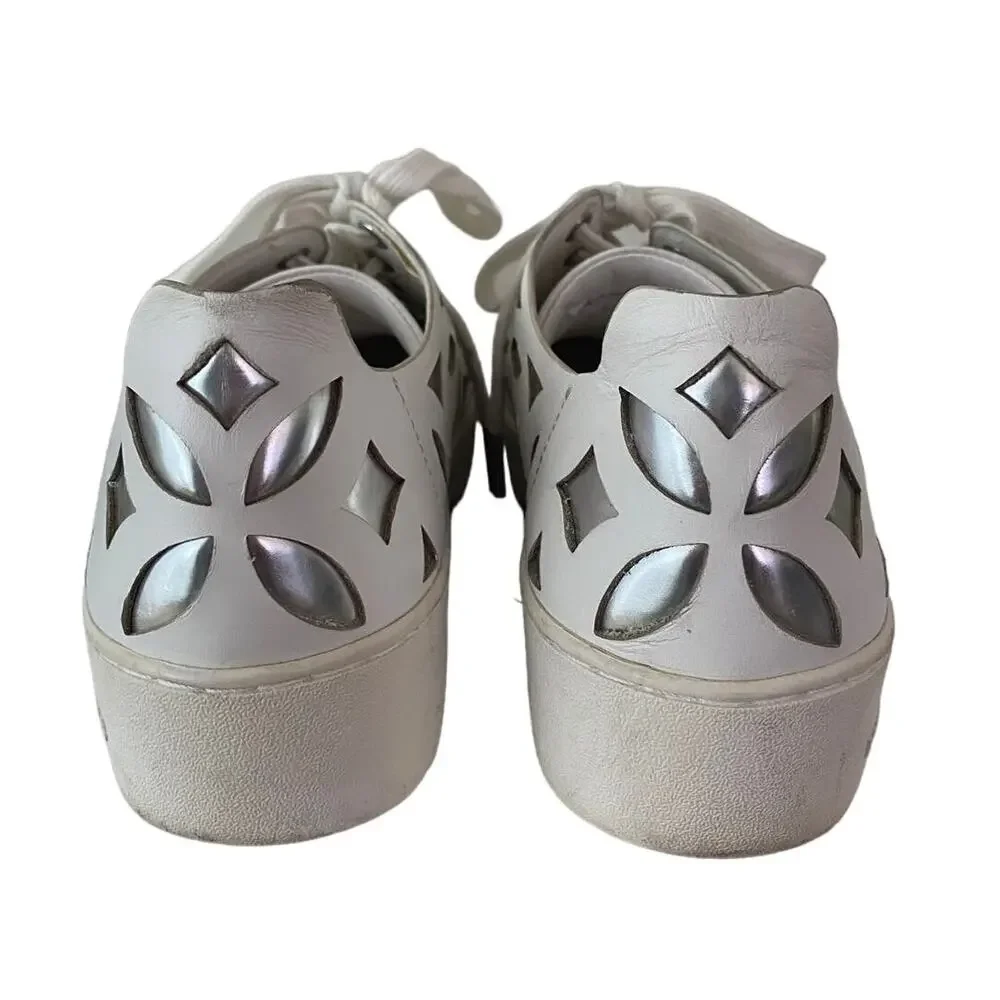 Michael Kors White Leather Platform Mimi Sneakers Size 8 Floral Casual Metallic